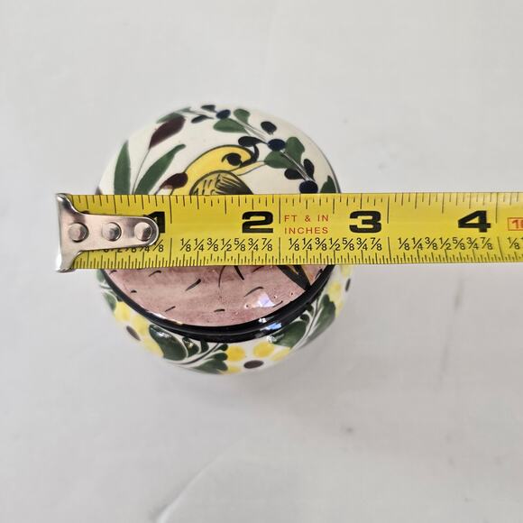 Vintage Tonala Mexico Small Covered Ceramic Trinket Box Yellow Bird Floral Boho - Picture 9 of 10